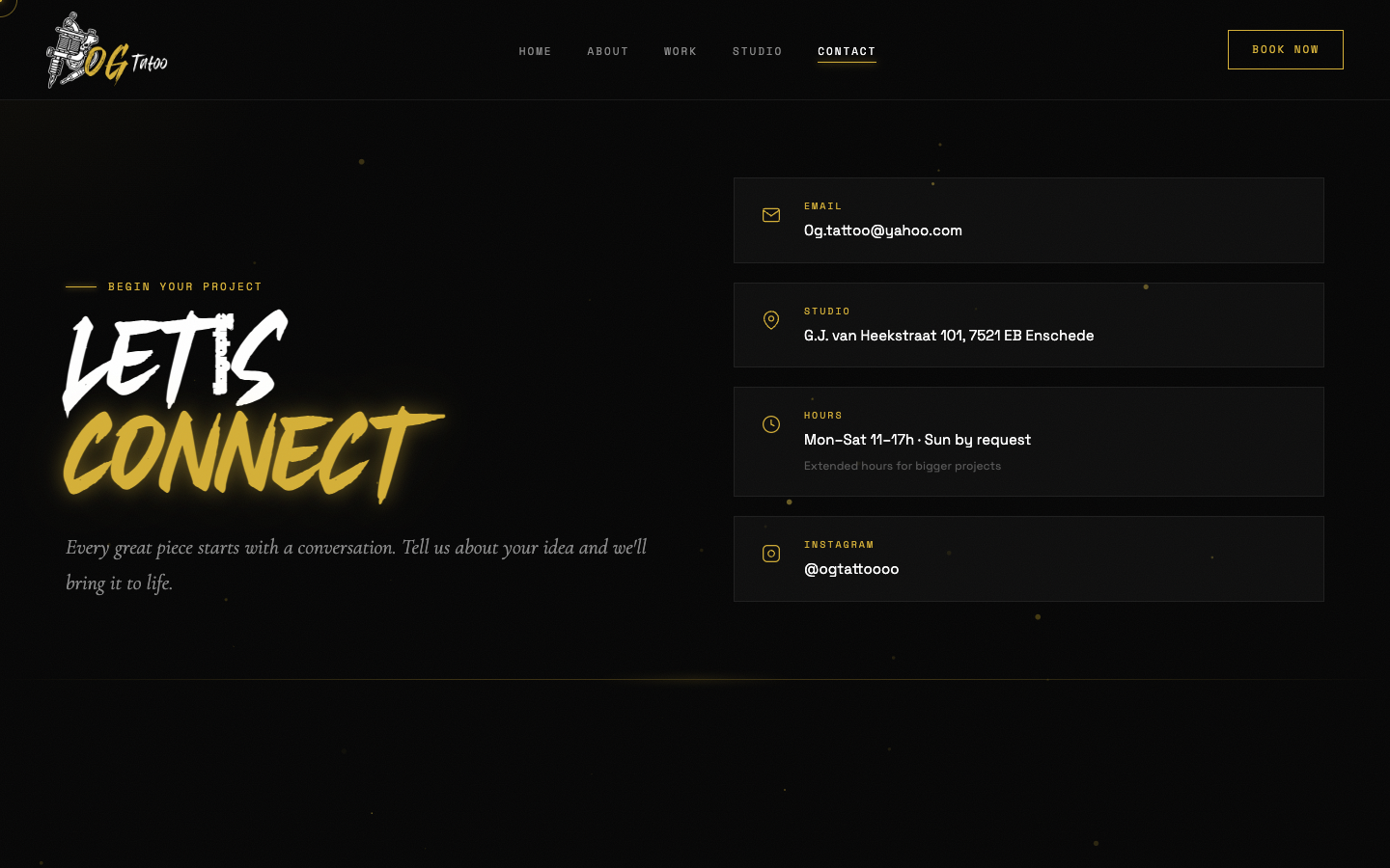 OG Tattoo contact and booking page design